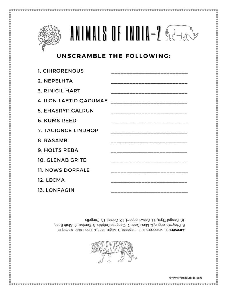 worksheets- About India