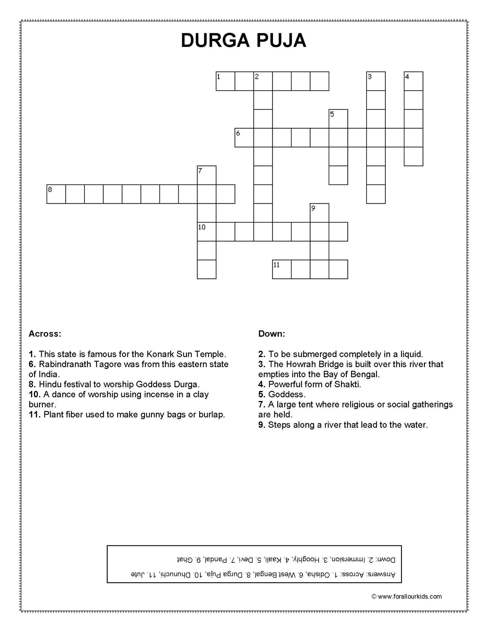 Crosswords Puzzles: Festivals of India 2 For All our Kids