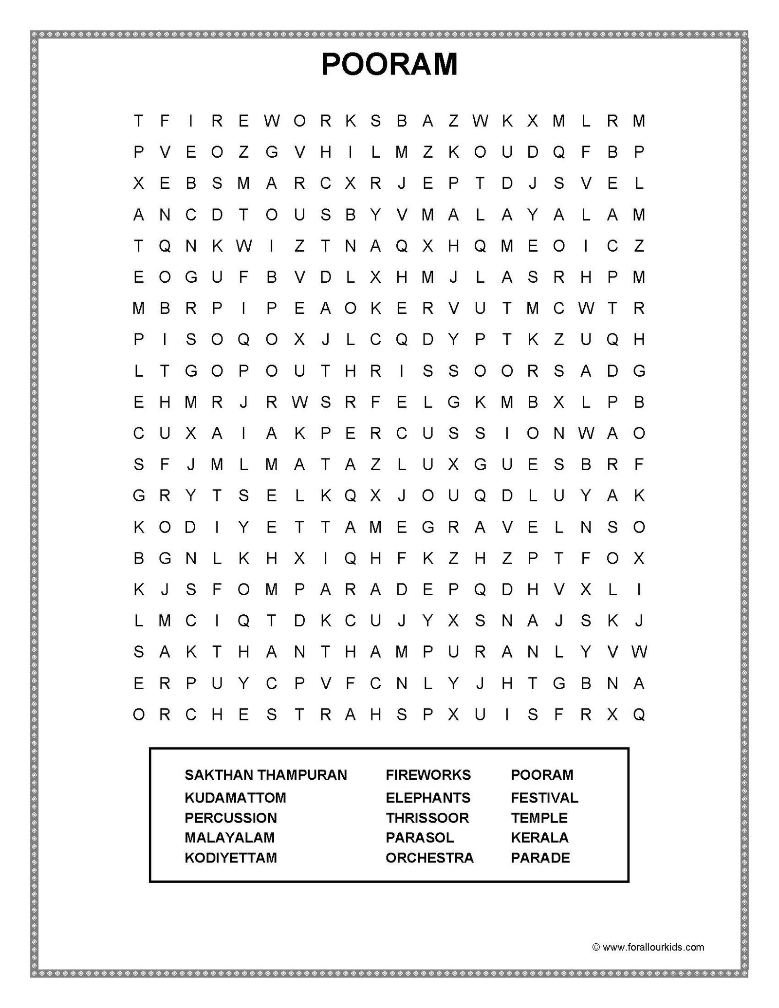 Word Search: Festivals of India - 4 - For All our Kids