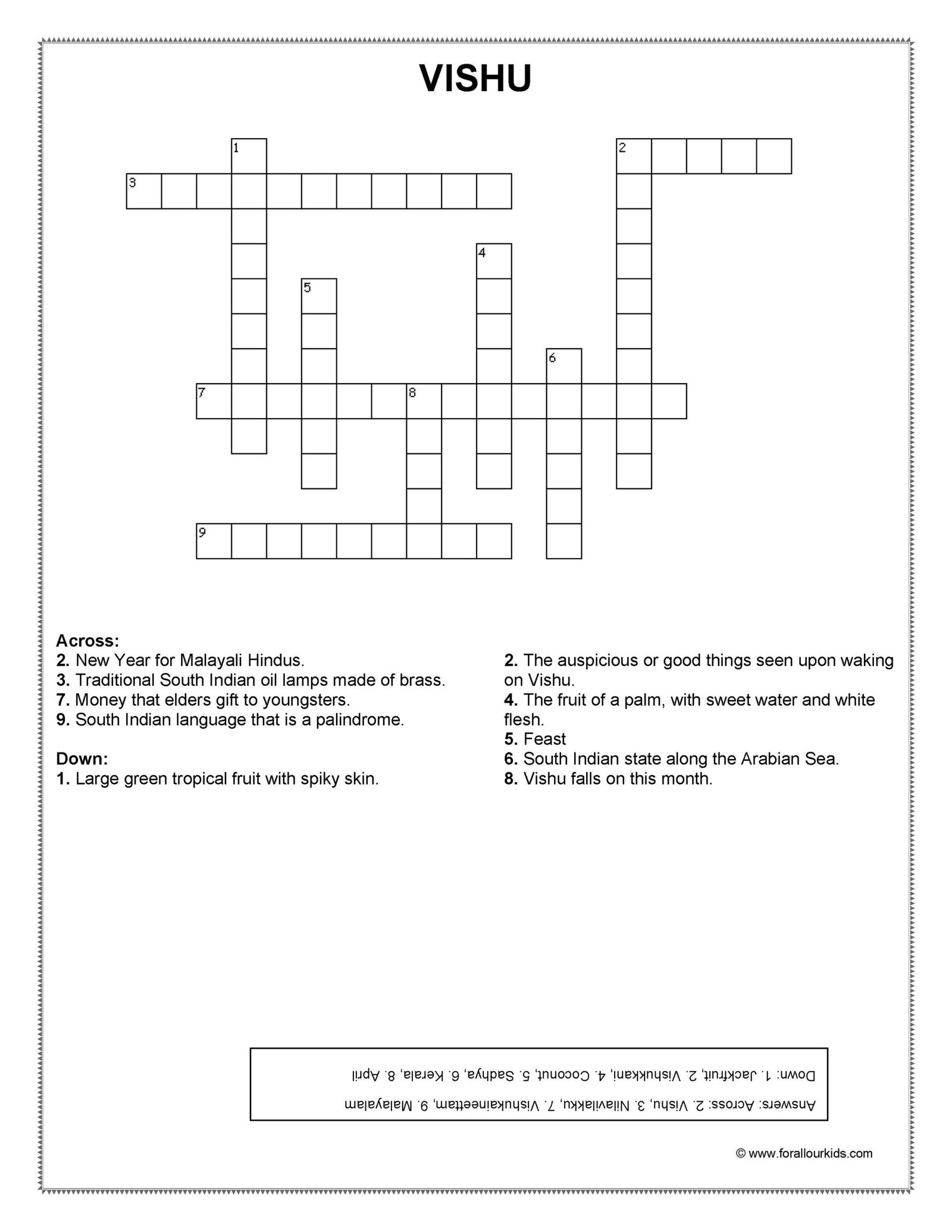 Crossword Puzzles: Festivals of India - 3 - For All our Kids