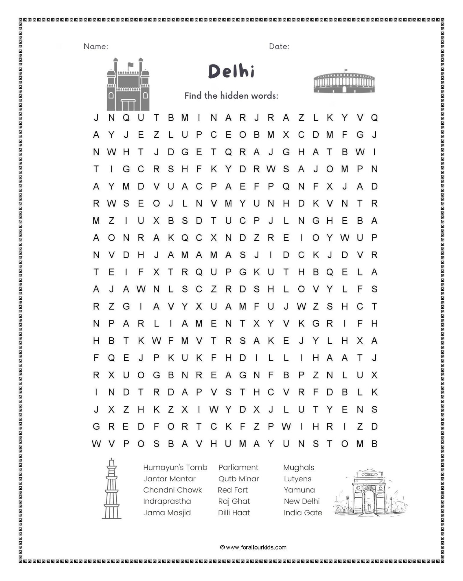 Word Search: States & Union Territories of India 6 - For All our Kids