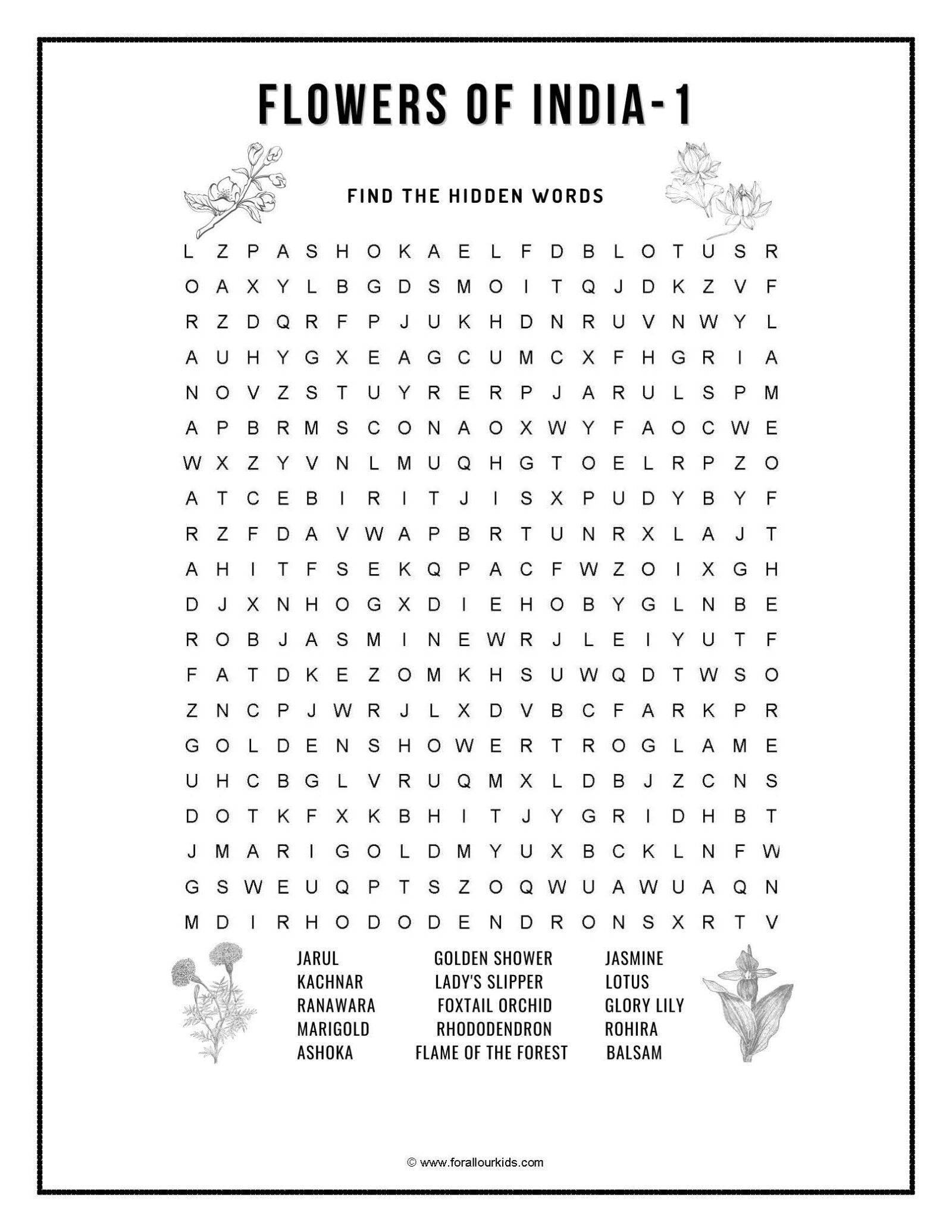 Word Search: All About India 1 - For All our Kids