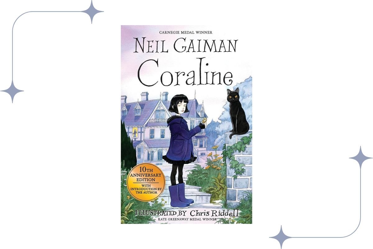 Coraline - a girl standing in front of a house