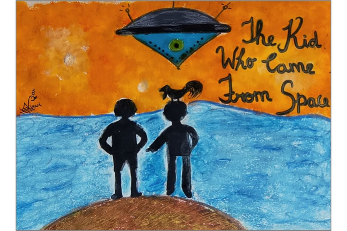 Two Kids looking at a spaceship